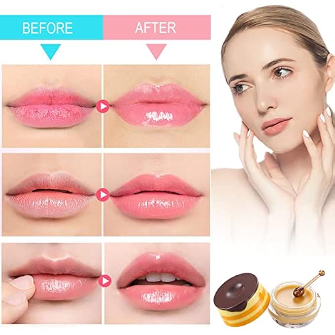 Loobexery 2 PACK BEE LIP BALM HONEY POT, HONEY & STRAWBERRY LIP MASK PROPOLIS LIP MASK MOISTURIZING HYDRATING PREVENTION DRY AND CRACKED LIP SCRUBS EXFOLIATOR (HONEY+STRAWBERRY) - Image 2